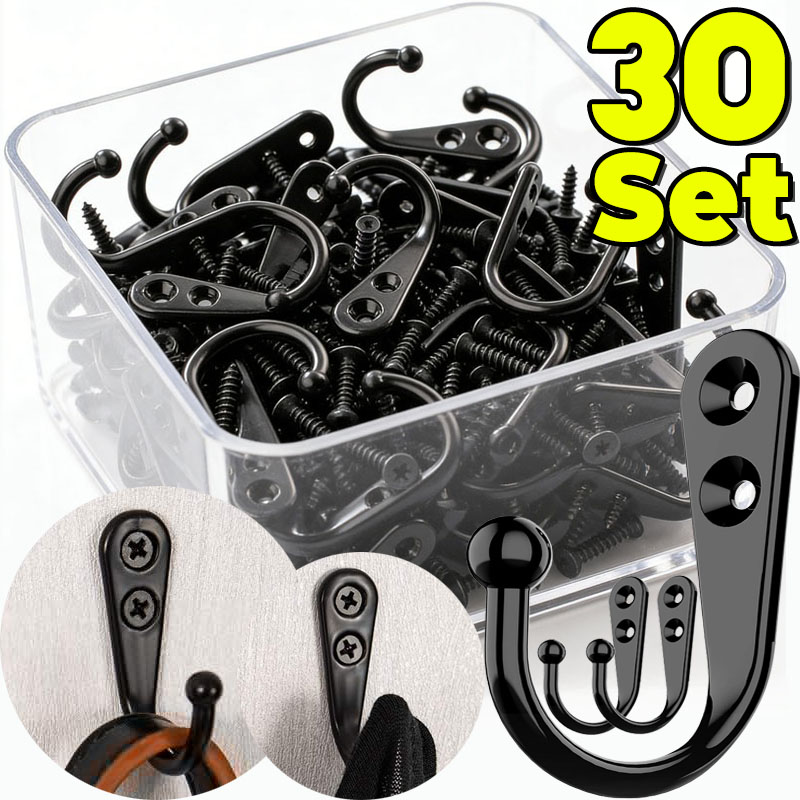 Screw Organizer Kit - Kait Logam Hitam dengan Sekrup, Gantungan